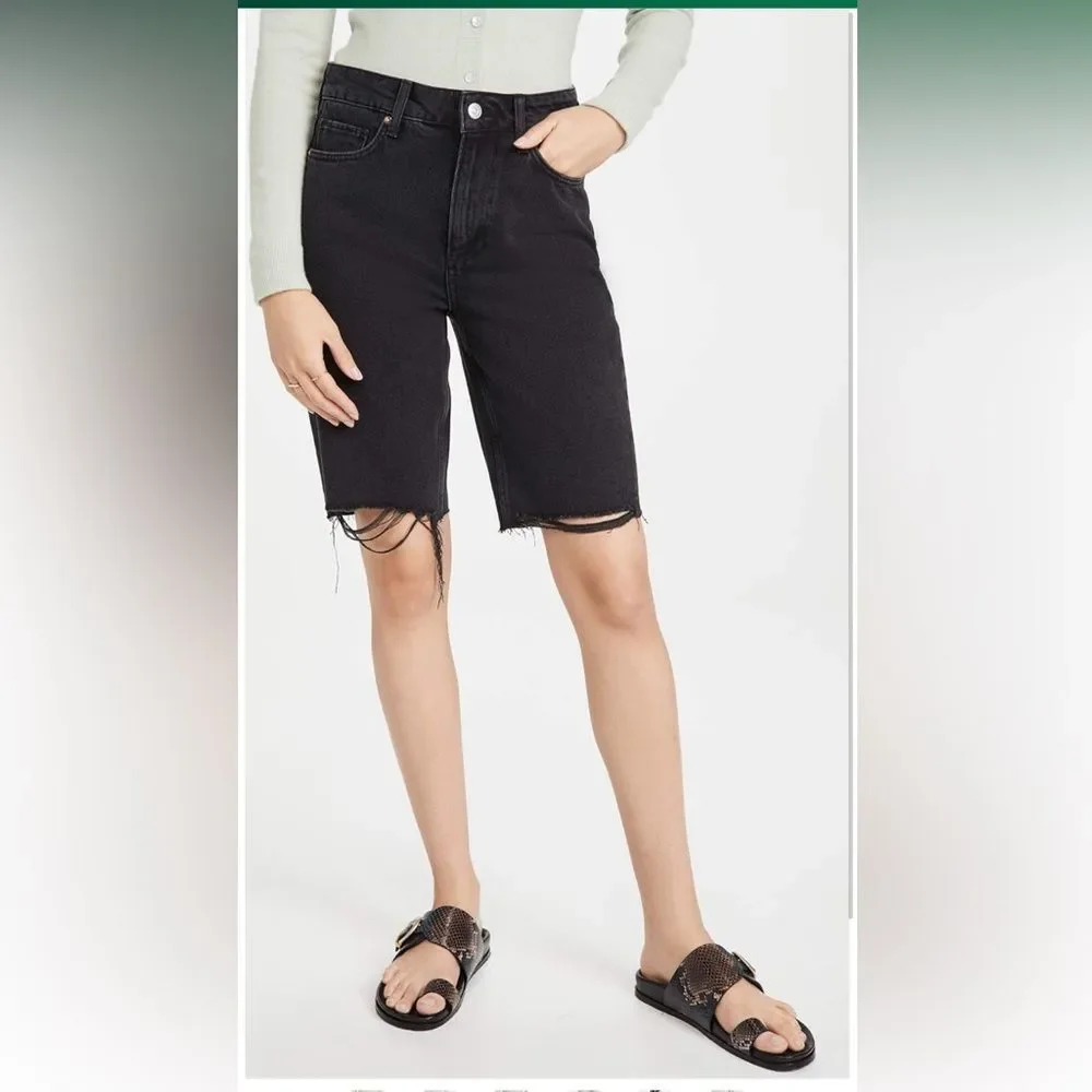 NWT PAIGE Women's Robbie Vintage Covered‎ Button Fly Raw Hem High Rise Short 24